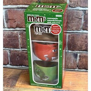 2 M&M's Classic Red and Green Characters Ceramic Small Bowls NIB 2024 Mars Candy